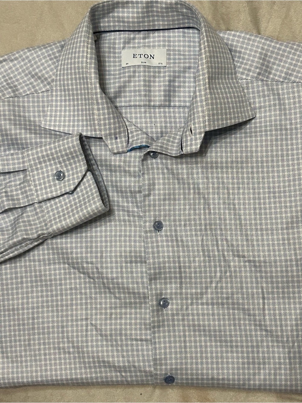 Eton Slim Fit Dress Shirt 17.5 44 Textured Twill Gray Houndstooth Long Sleeve